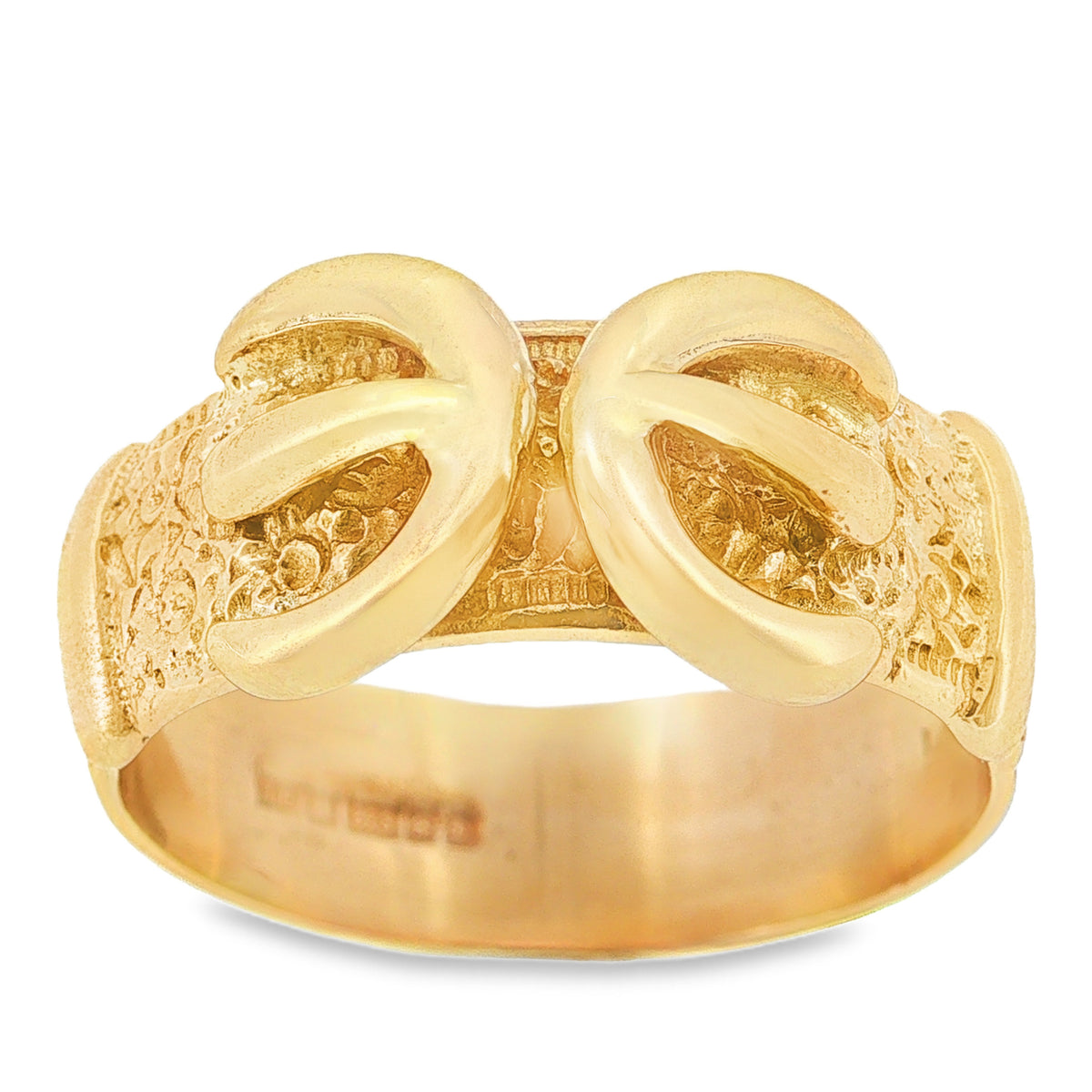 9ct Yellow Gold Patterned Buckle Ring - Size U½ - 11mm