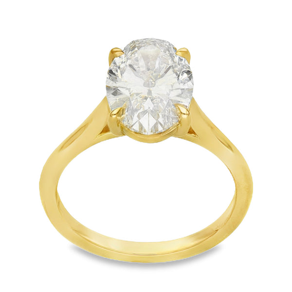 Lab 3.06ct D Vs1 Oval 18ct Yellow Gold Solitaire