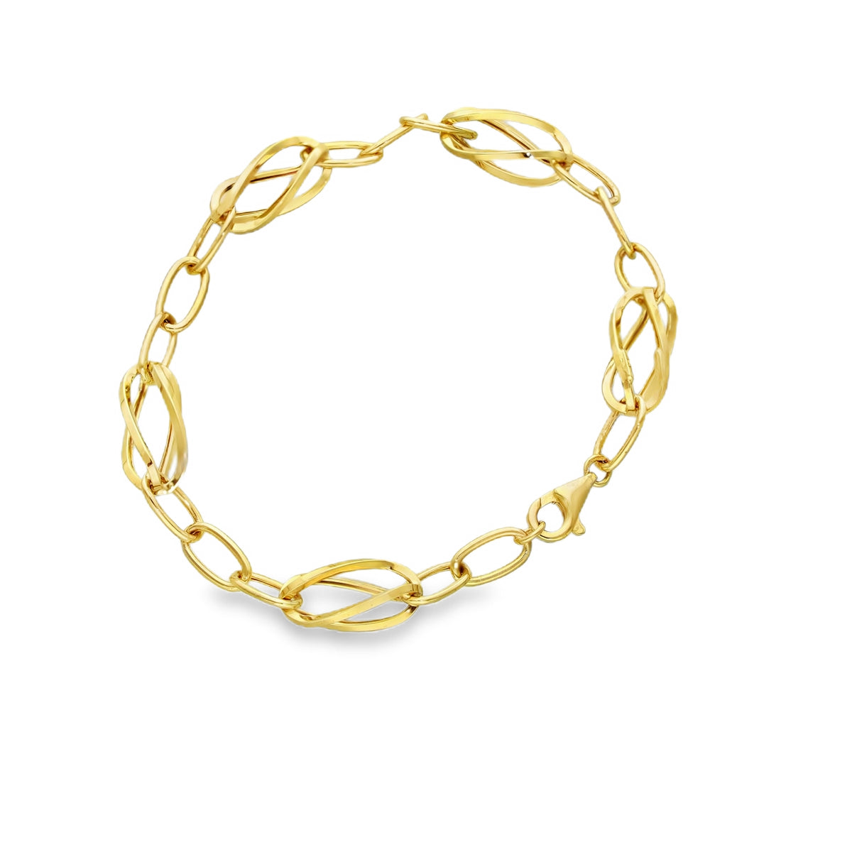 9ct Yellow Gold Open Cage & Oval Link Bracelet - 6.5" - 3.1g