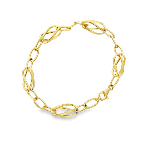 9ct Yellow Gold Open Cage & Oval Link Bracelet - 6.5" - 3.1g