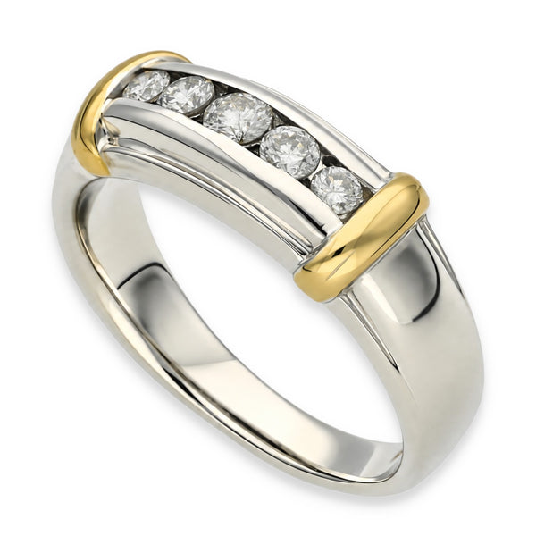 14ct White & Yellow Gold Diamond Row Band - Size U - 0.47ct