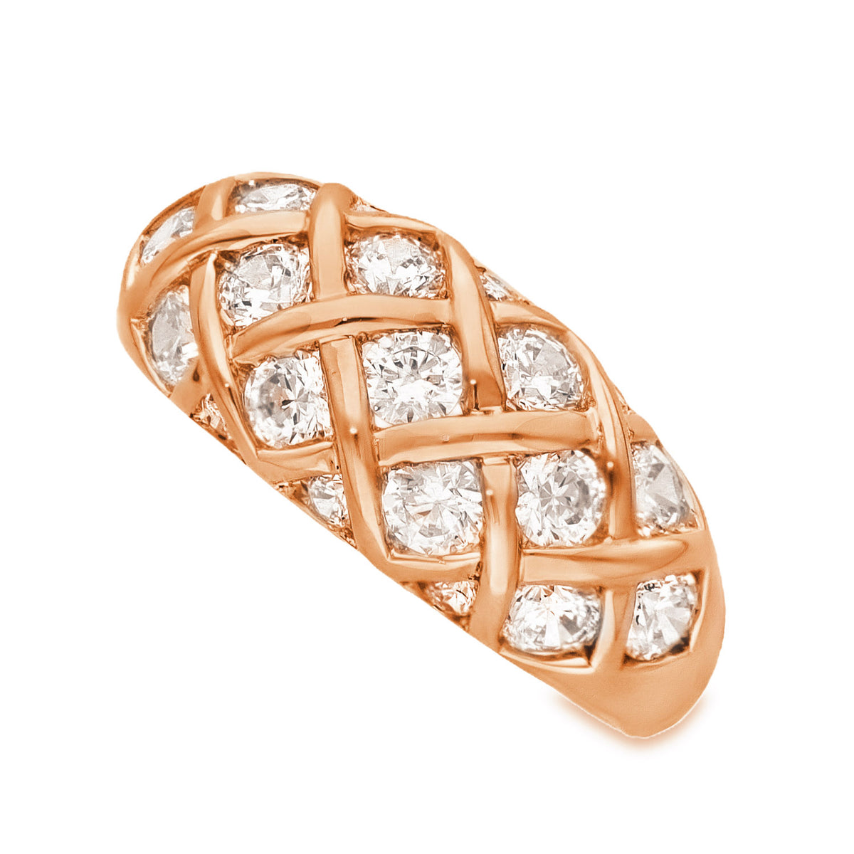 14ct Rose Gold CZ Lattice Turban Ring - Size O - 9mm
