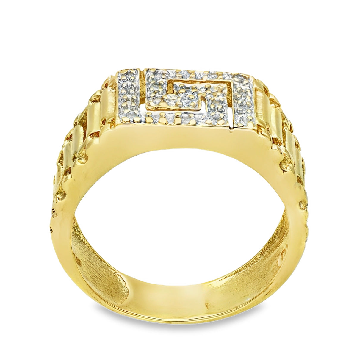 9ct Yellow Gold Greek Key Diamond Ring - Size R½ - 0.10ct