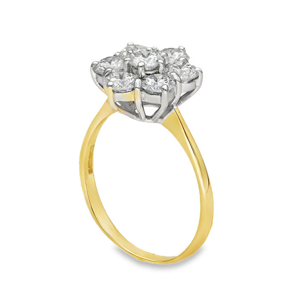 18ct Yellow Gold Diamond Cluster Ring - Size P - 1.89ct