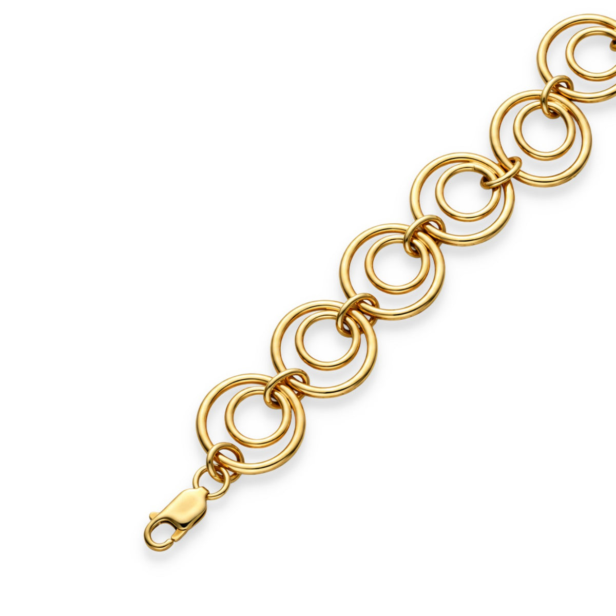 9ct Yellow Gold Open Double Circle Bracelet - 6.5" - 19.1g