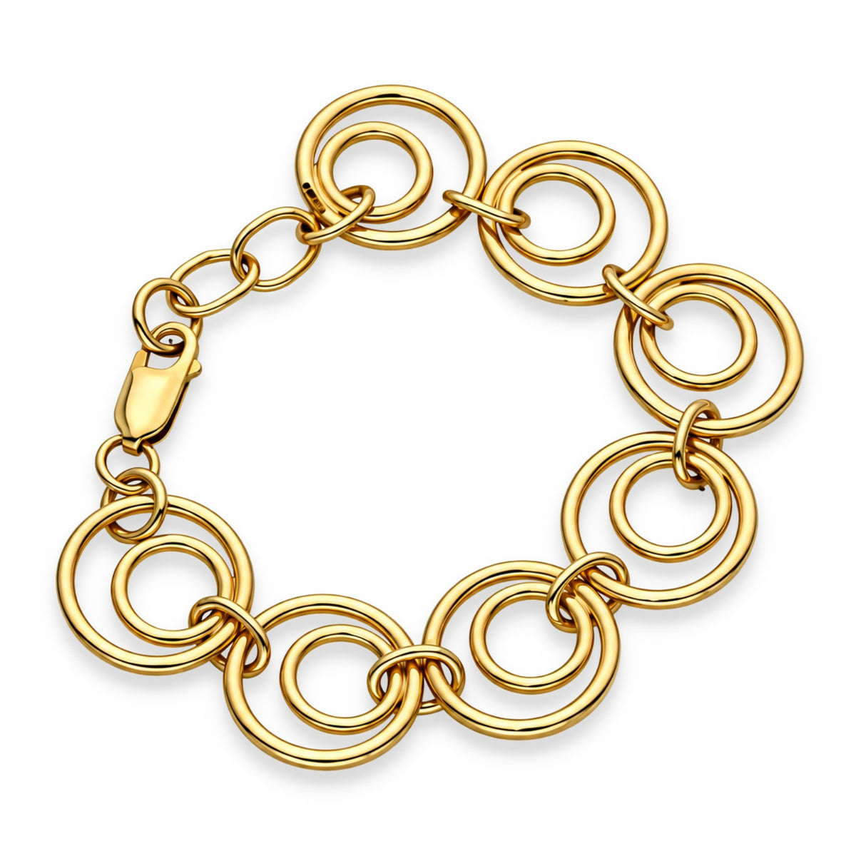 9ct Yellow Gold Open Double Circle Bracelet - 6.5" - 19.1g