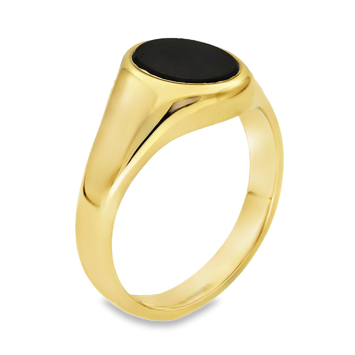9ct Yellow Gold Oval Onyx Signet Ring - Size Z+2½ - 15mm