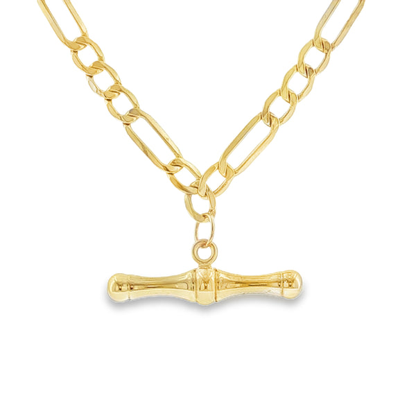 9ct Yellow Gold Hollow T-bar Necklace - 18"- 5g