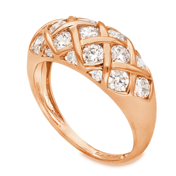 14ct Rose Gold CZ Lattice Turban Ring - Size O - 9mm