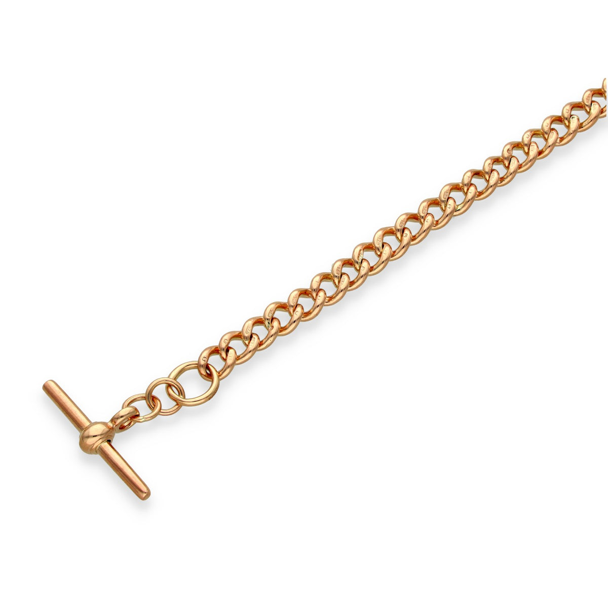 9ct Rose Gold Albert Bracelet & T-Bar - 8.5" - 17.2g