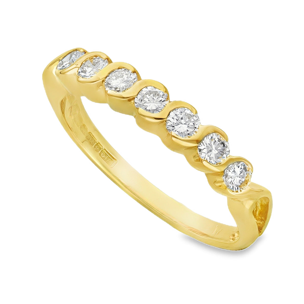18ct Yellow Gold Diamond Half Eternity Ring - Size P - 0.50ct