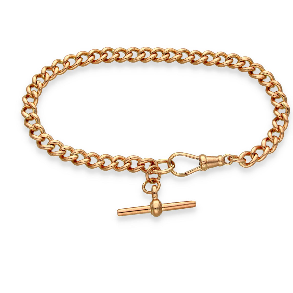 9ct Rose Gold Albert Bracelet & T-Bar - 8.5" - 17.2g