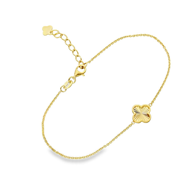 9ct Yellow Gold Sunburst Clover Trace Bracelet - 6.5-7.5" - 1.4g