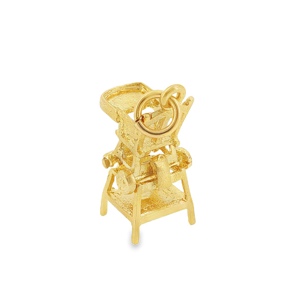 9ct Yellow Gold Hinged High Chair Charm - 8x20x11mm - 1.8g