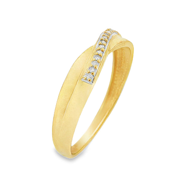 9ct Yellow Gold Diamond Crossover Ring - Size O - 0.065ct