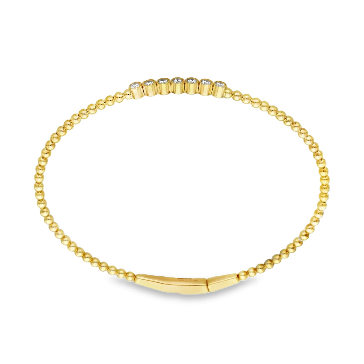 9ct Yellow Gold Diamond-Set Bead Bangle - 18cm - 0.33ct