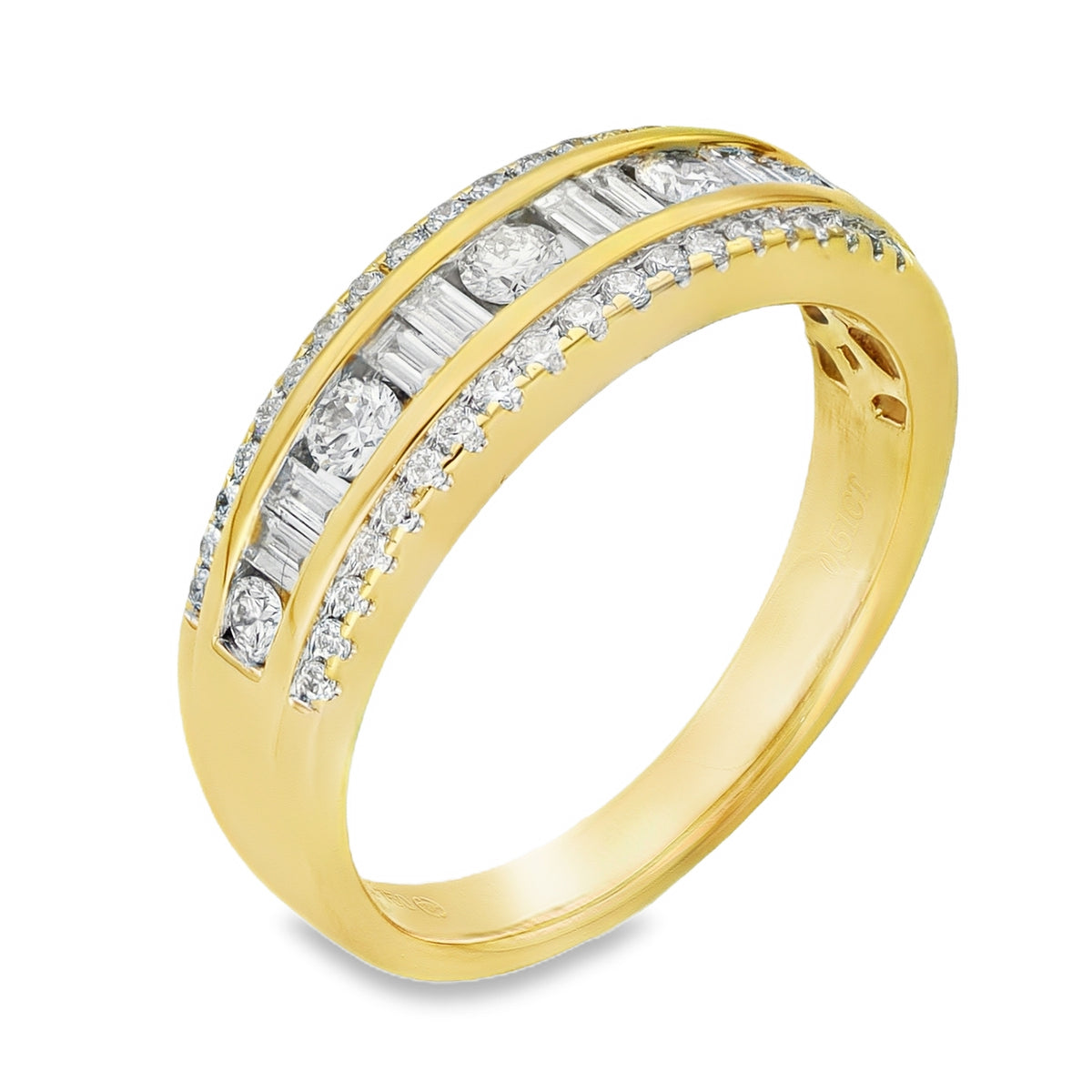 18ct Yellow Gold Diamond Triple Row Ring - Size L - 0.51ct