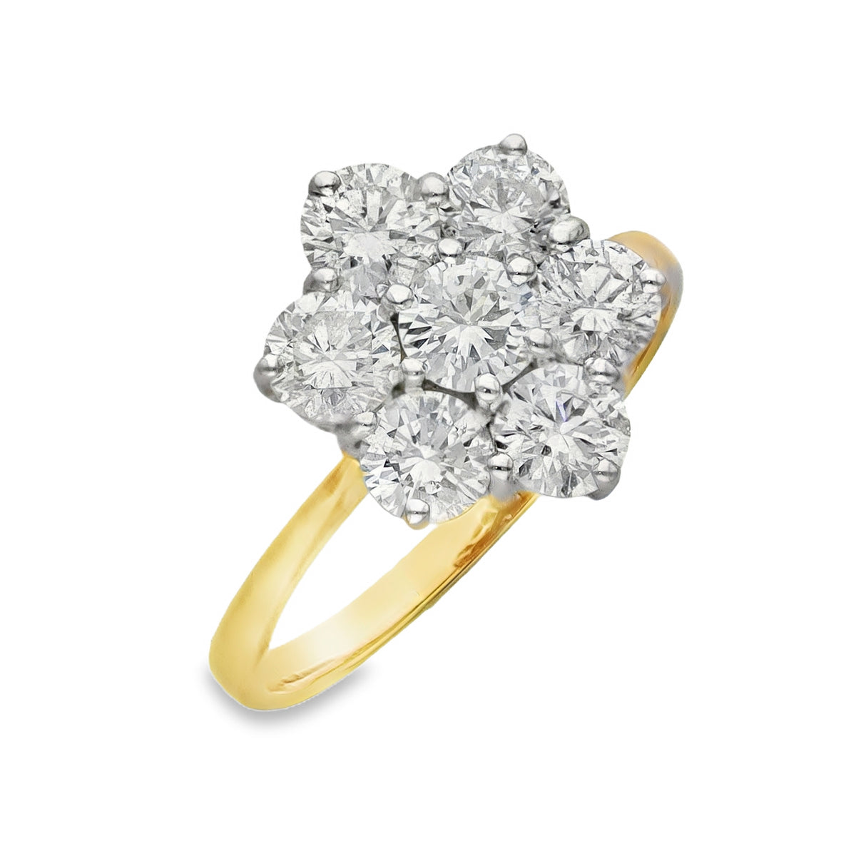 18ct Yellow Gold Diamond Cluster Ring - Size P - 1.89ct
