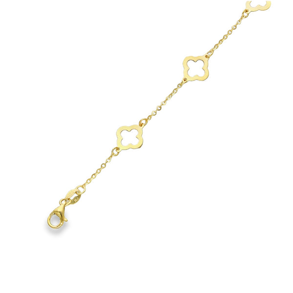 9ct Yellow Gold Open Three Clover Trace Bracelet -6.5-7.5" -1.4g