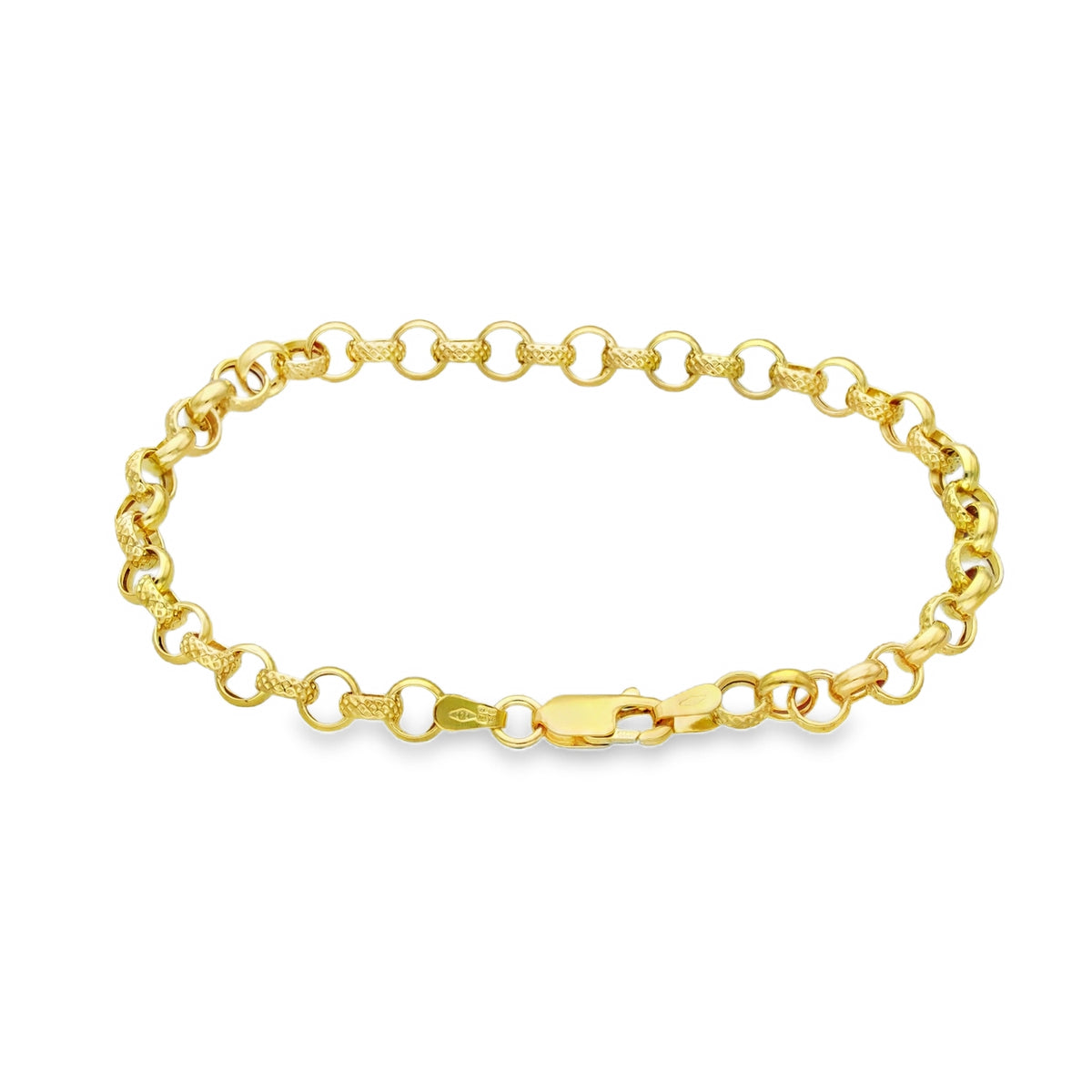 9ct Yellow Gold Patterned Link Bracelet - 7.5" - 3.4g