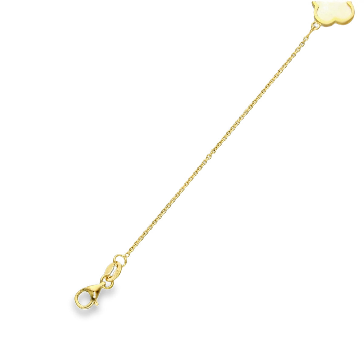 9ct Yellow Gold Mother of Pearl Clover Trace Bracelet - 6.5/7.5"