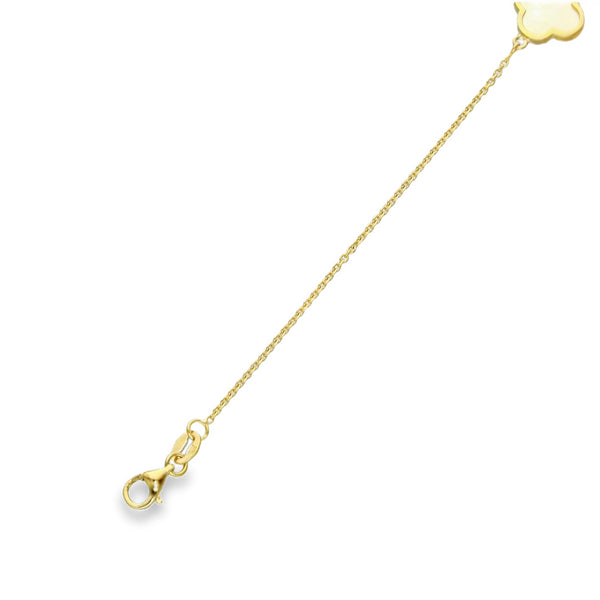 9ct Yellow Gold Mother of Pearl Clover Trace Bracelet - 6.5/7.5"
