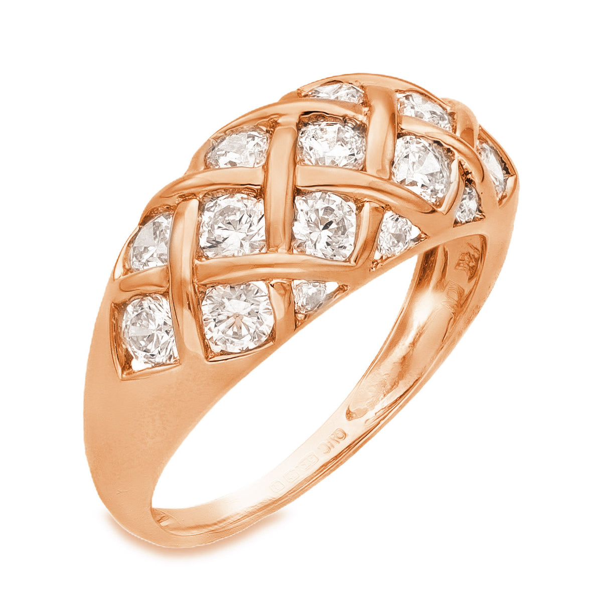 14ct Rose Gold CZ Lattice Turban Ring - Size O - 9mm