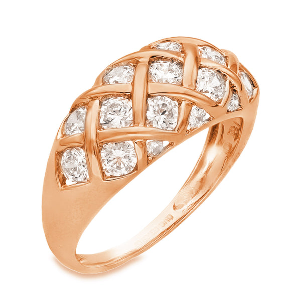 14ct Rose Gold CZ Lattice Turban Ring - Size O - 9mm
