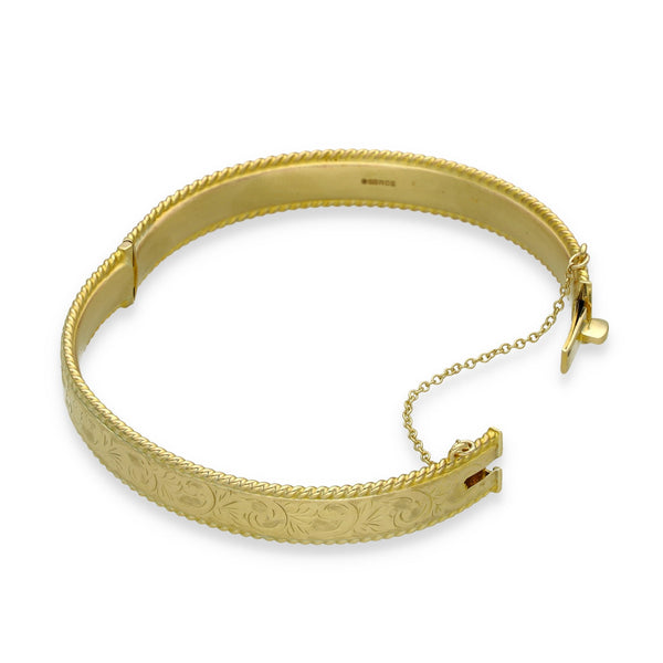 9ct Yellow Gold Rope Edge Bangle - 17.5cm - 17.1g