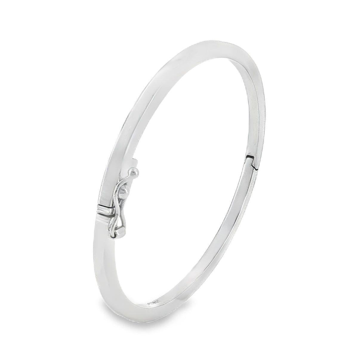 9ct White Gold Plain Hinged Bangle - 15cm - 12.9g