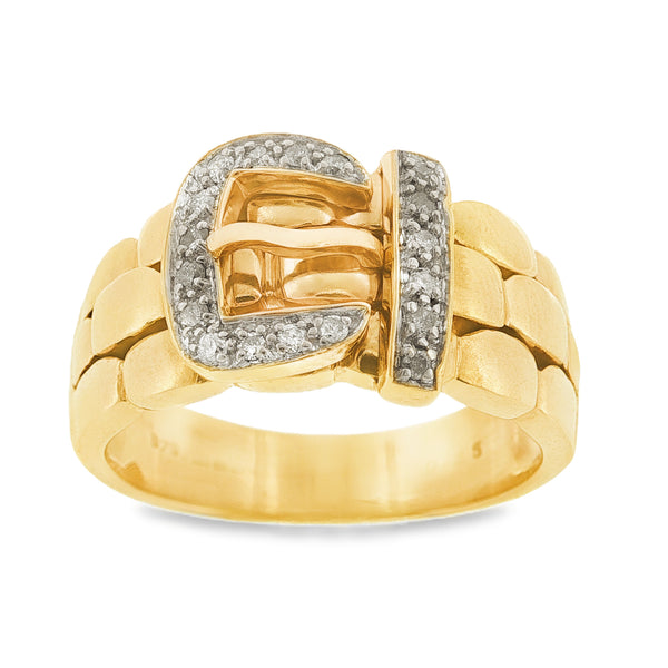 9ct Yellow Gold Diamond Buckle Ring - Size P½ - 0.25ct