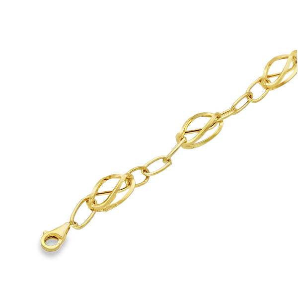 9ct Yellow Gold Open Cage & Oval Link Bracelet - 6.5" - 3.1g