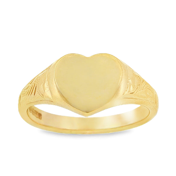 9ct Yellow Gold Plain Heart Signet Ring - Size N - 9mm