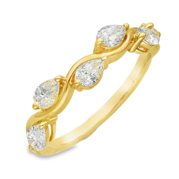 Lab Grown 0.90ct Yellow Gold Certified Pear-Cut Diamond Vine-Style Band - D-F/VVS-VS