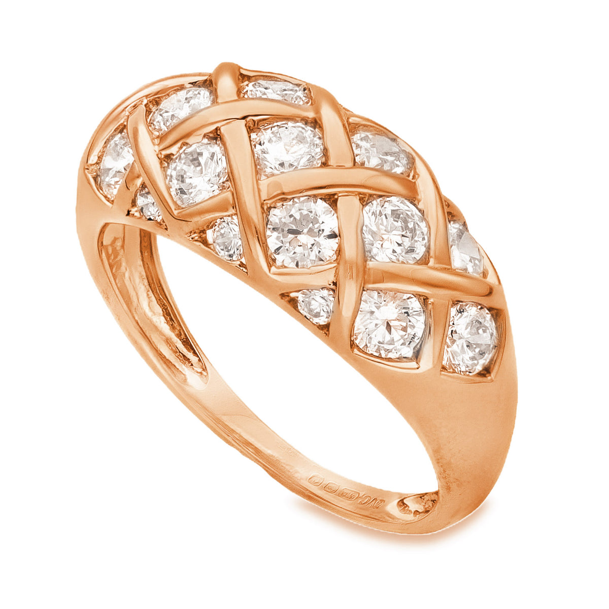 14ct Rose Gold CZ Lattice Turban Ring - Size O - 9mm
