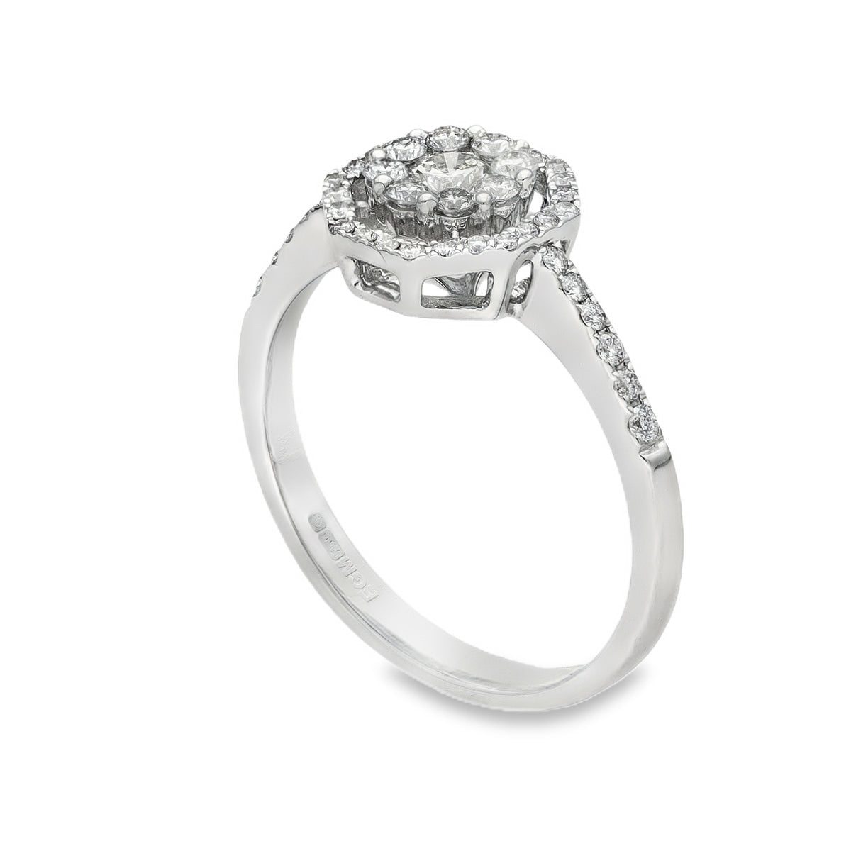 18ct White Gold Diamond Halo Cluster Ring - Size L - 0.50ct