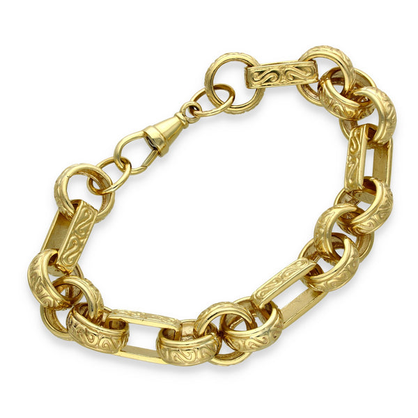 9ct Yellow Gold Patterned Belcher & Bar Bracelet - 9.5" - 49.8g