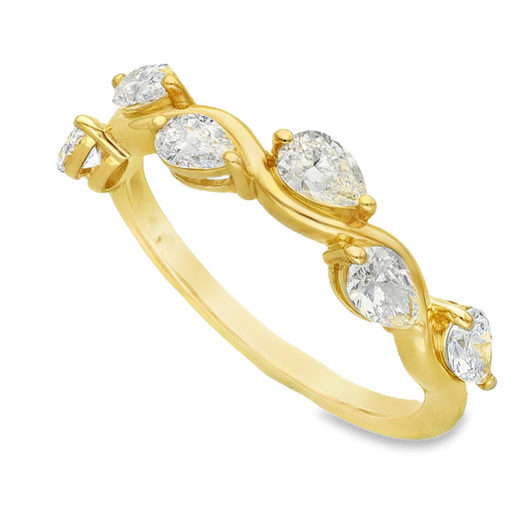 Lab Grown 0.90ct Yellow Gold Certified Pear-Cut Diamond Vine-Style Band - D-F/VVS-VS