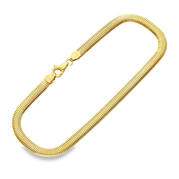 9ct Yellow Gold Flat Snake Bracelet - 7.5" - 4.7g