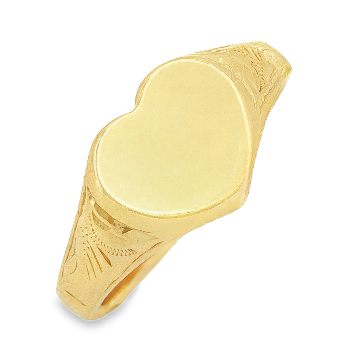 9ct Yellow Gold Plain Heart Signet Ring - Size N - 9mm