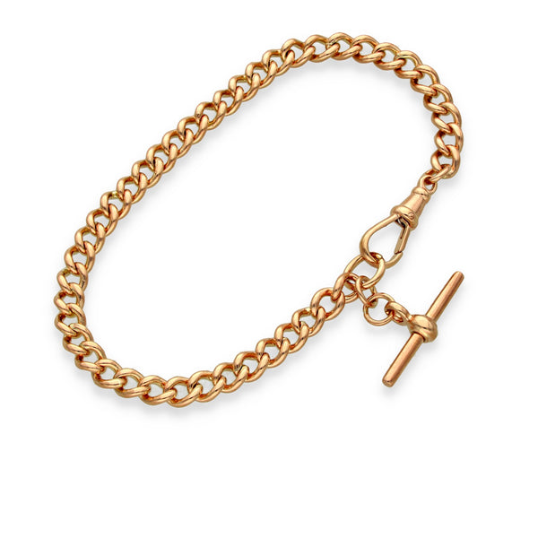 9ct Rose Gold Albert Bracelet & T-Bar - 8.5" - 17.2g