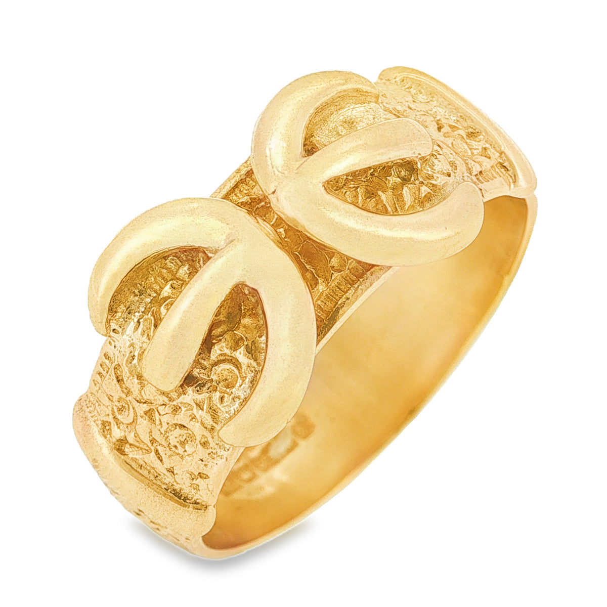 9ct Yellow Gold Patterned Buckle Ring - Size U½ - 11mm