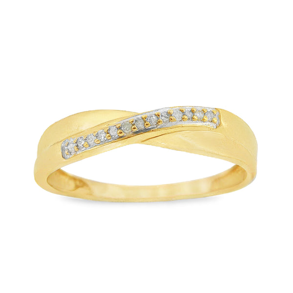 9ct Yellow Gold Diamond Crossover Ring - Size O - 0.065ct