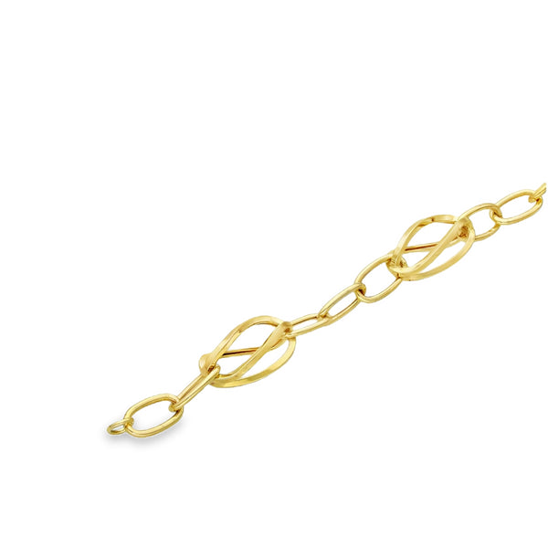 9ct Yellow Gold Open Cage & Oval Link Bracelet - 6.5" - 3.1g