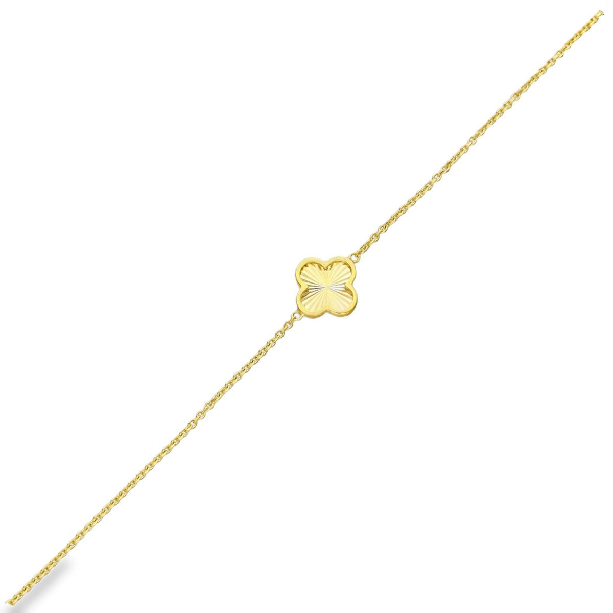 9ct Yellow Gold Sunburst Clover Trace Bracelet - 6.5-7.5" - 1.4g