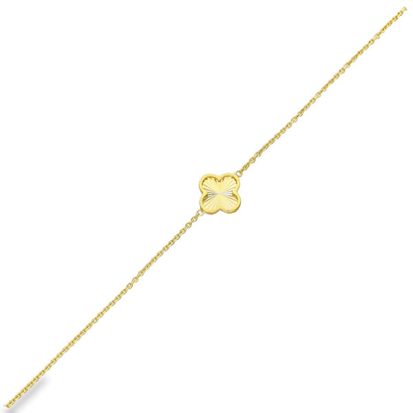 9ct Yellow Gold Sunburst Clover Trace Bracelet - 6.5-7.5" - 1.4g