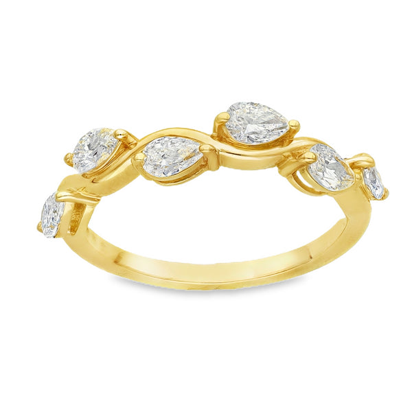 Lab Grown 0.90ct Yellow Gold Certified Pear-Cut Diamond Vine-Style Band - D-F/VVS-VS