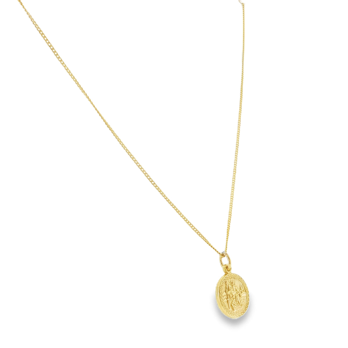 9ct Yellow Gold St Christopher Pendant & Chain - 23"- 2.1g