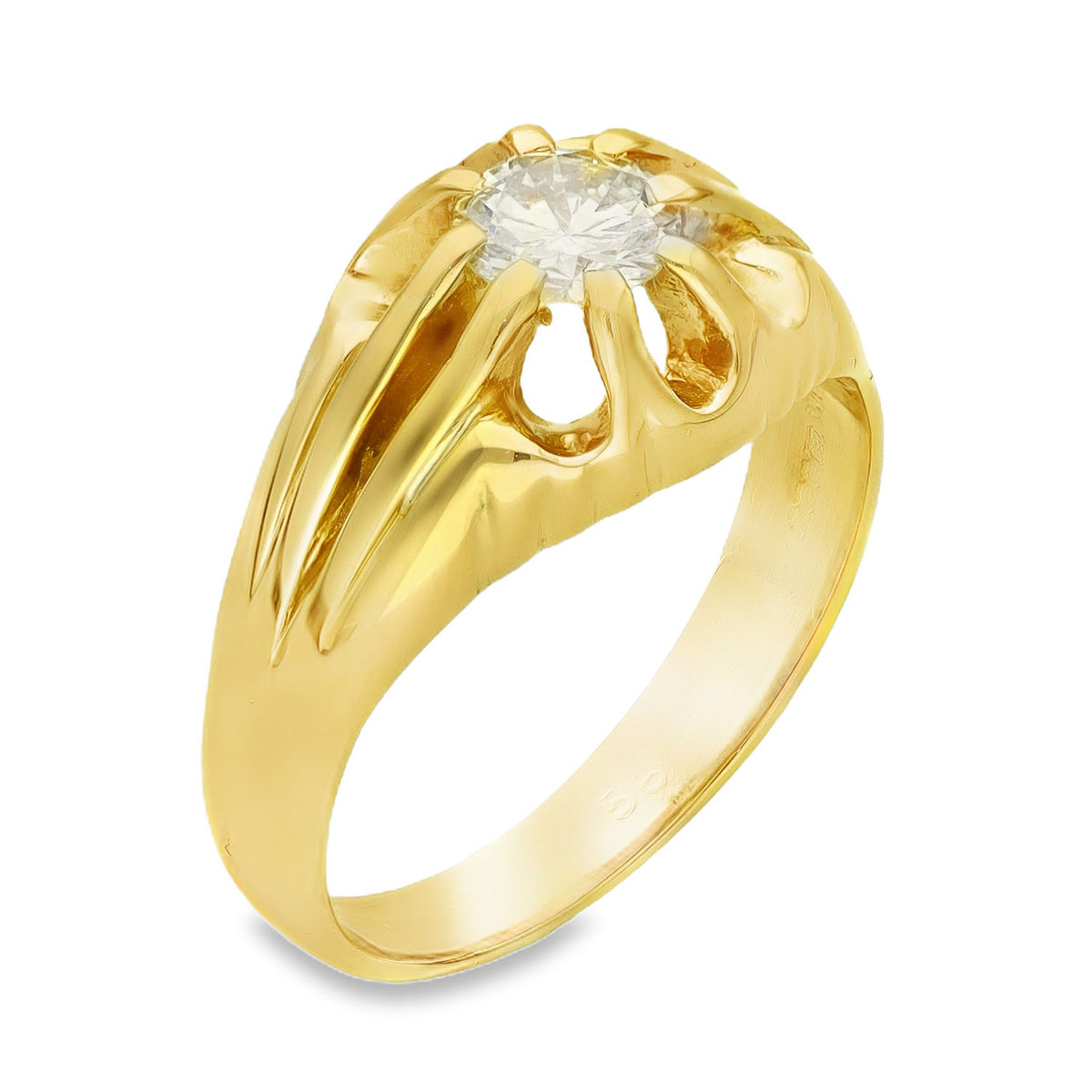 18ct Yellow Gold Gents Diamond Solitaire Ring - Size O½ - 0.50ct