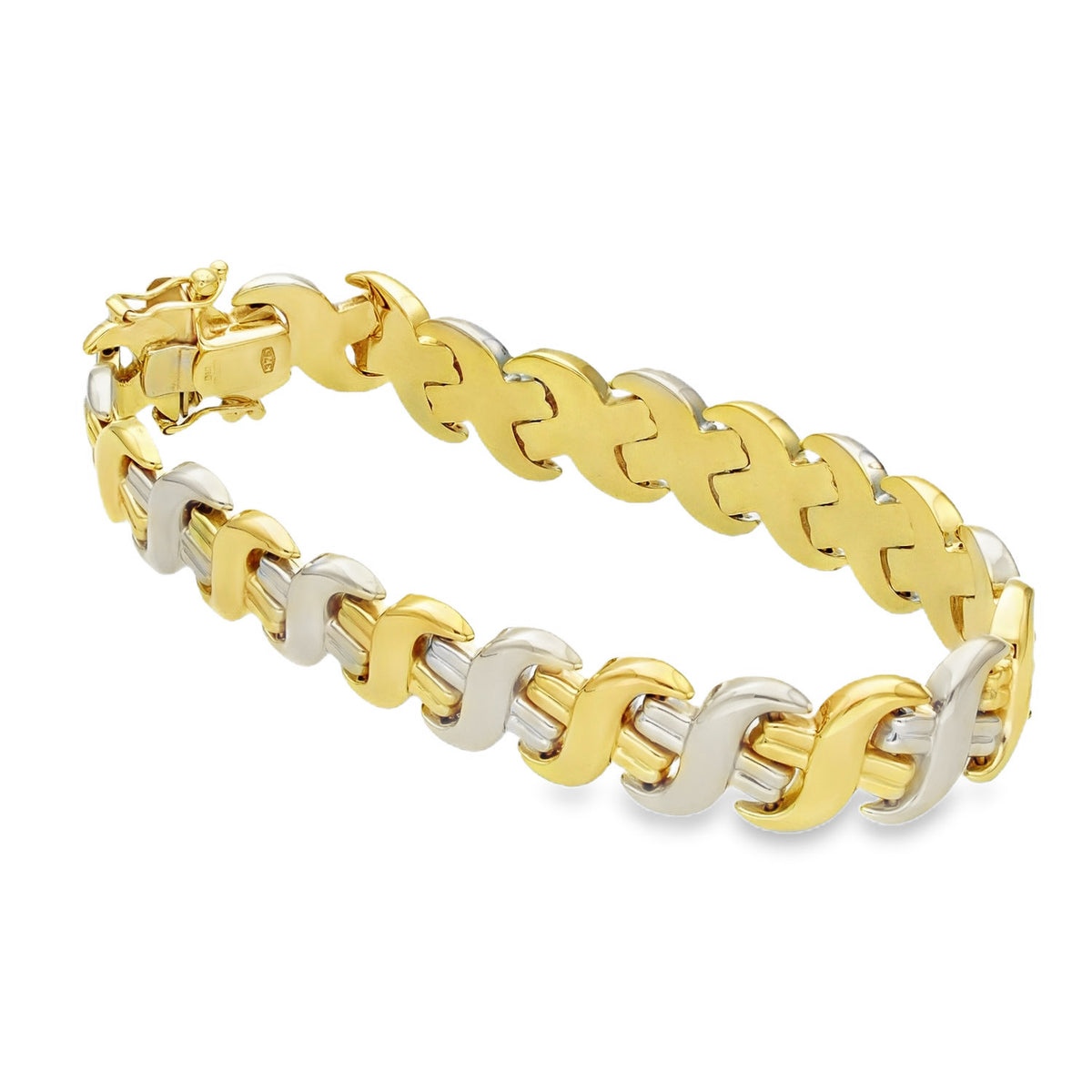 9ct Yellow & White Gold Alternating S-Link Bracelet -18cm -14.7g